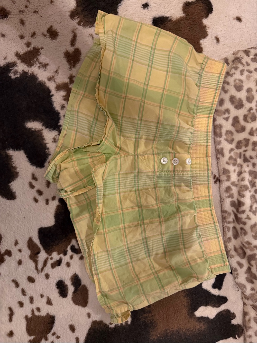 2000s- Yellow-Green Plaid Women's Shorts